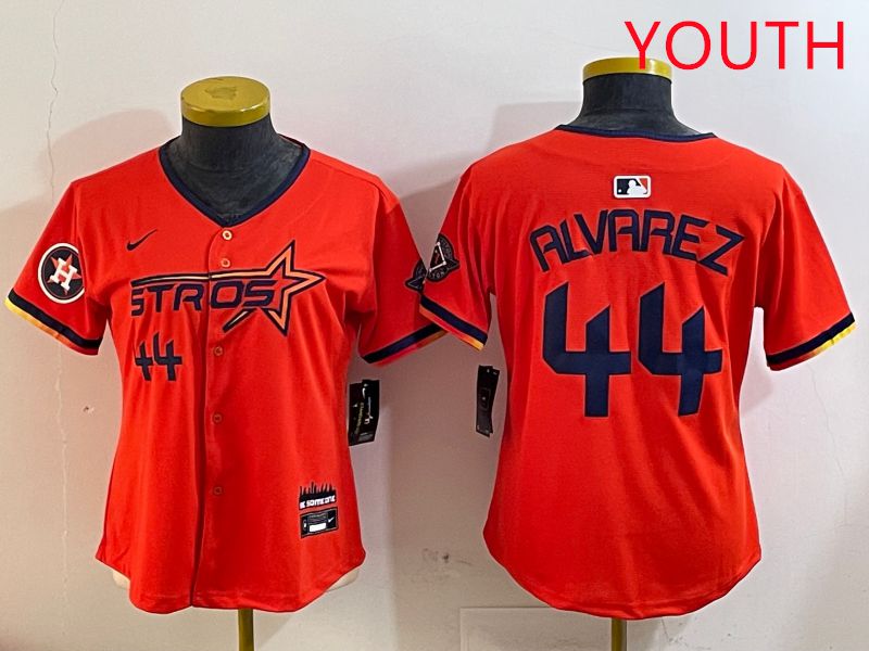 Youth Houston Astros #44 Alvarez Orange Three generations Joint Name 2025 Nike MLB Jersey style 4102